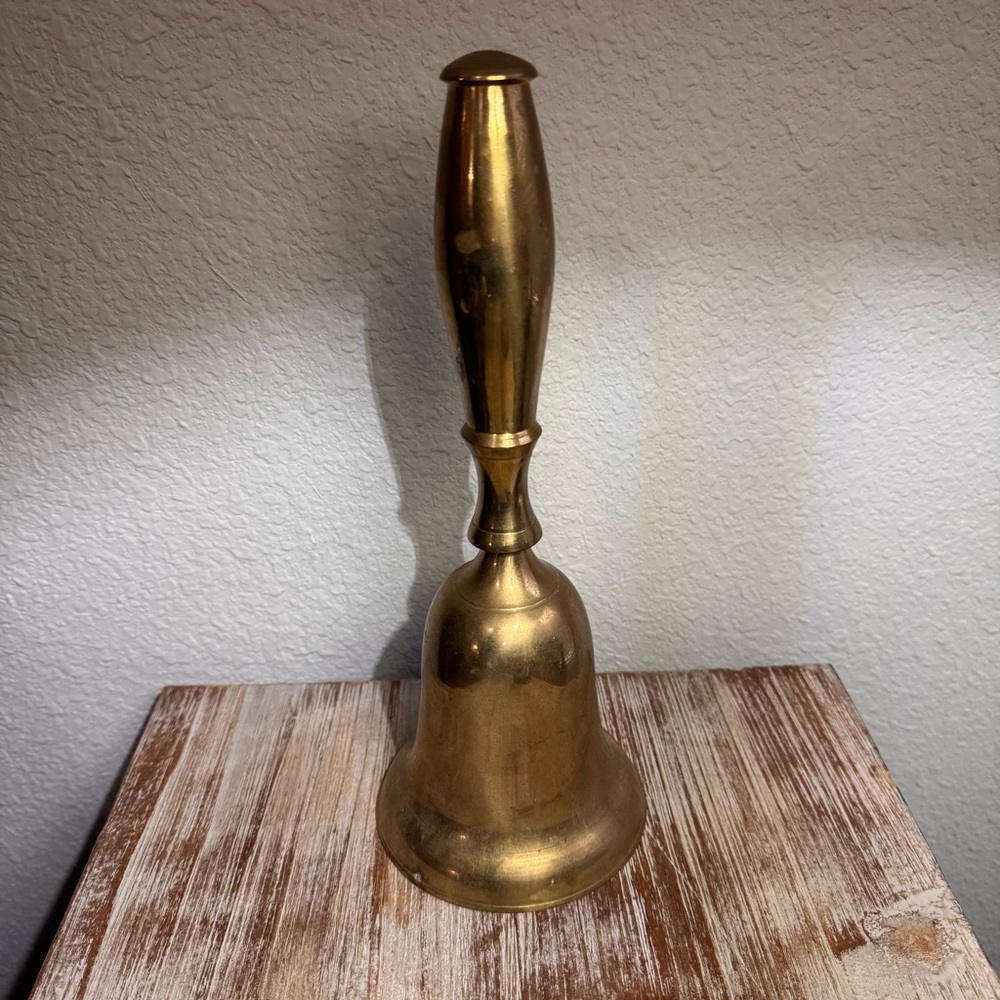 Vintage Solid Brass Hand Bell Antique School Call Teacher Bell 11" India